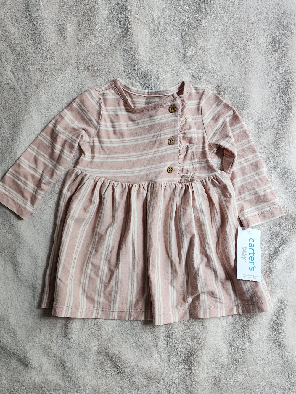 Carter's Soft Pink & Cream Striped Long-Sleeve Dress